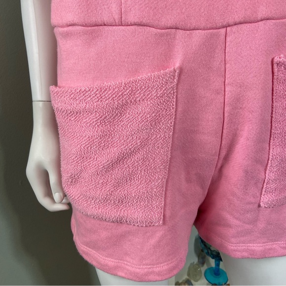 BUCKETLIST Pink French Terry Cloth Romper Playsuit Shorts Pockets Large L - Picture 5 of 15